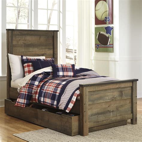 Ashley Signature Design Trinell Rustic Look Twin Panel Bed with Under Bed Storage/Trundle ...