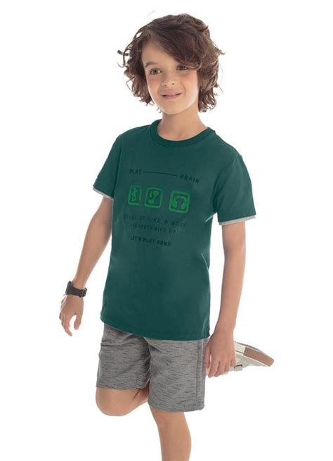 Conjunto Infantil Camiseta Bermuda Verde Trick Nick