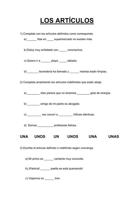 Articulos En Espanol Ejercicios