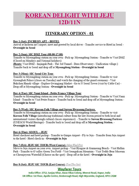 Itinerary - S Korea | PDF | Seoul | Korean Demilitarized Zone
