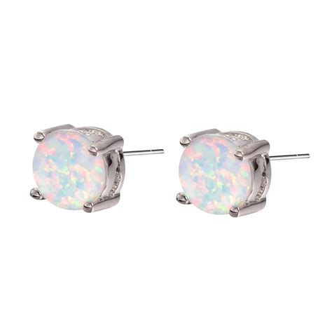 New Arrival White Fire Opal 925 Sterling Silver Stud Earrings Free