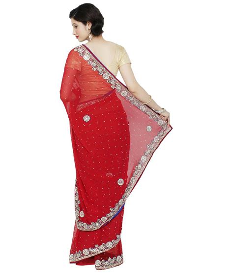 Saree Palace Red Semi Chiffon Saree Buy Saree Palace Red Semi Chiffon