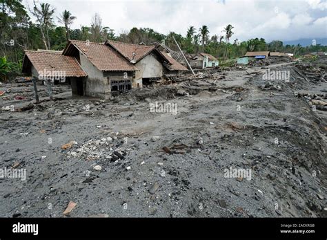 Volcanic Destruction Buildings At The Edge Of A Pyroclastic Flow From