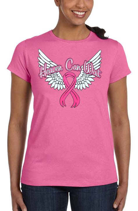 Ladies Breast Cancer Awareness Pink Ribbon Wings Dark Pink Crew Or V