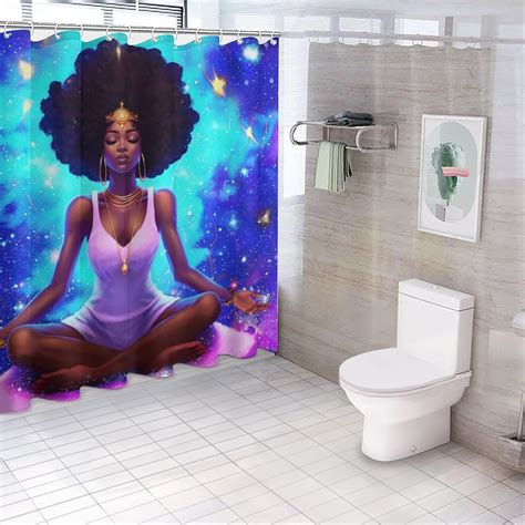 Amazon Kathonex Black Woman Shower Curtain Bathroom Set 47Wx64H