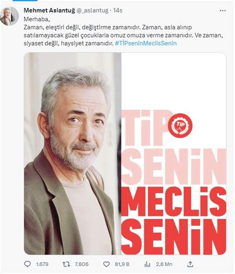 T P Ten Milletvekili Aday Olan Mehmet Aslantu Twitter Dan Ilk Kez