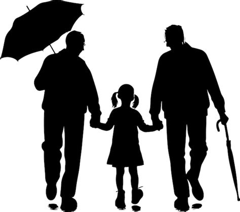 Silhouettes De Grands Parents Marchant Avec Leur Petite Fille Vecteur