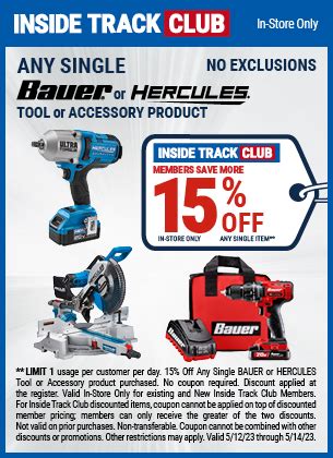 Inside Track Members Save Off Any Single Bauer Or Hercules Tool Or