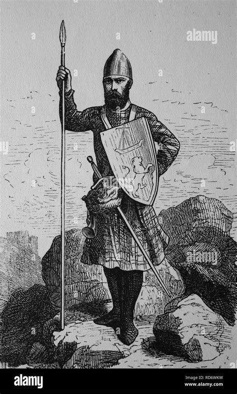 Scottish Warrior From The 13th Century Woodcut From 1880 Stock Photo