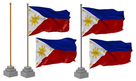 Philippines Flag Waving Different Style With Stand Pole Isolated 3d