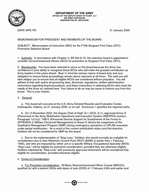 Army Sample Letter To The Board President