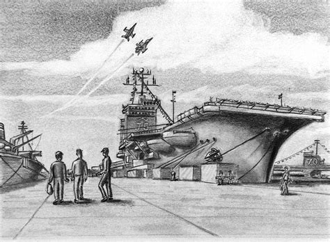 Aircraft Carrier Drawing by Vic Delnore - Pixels