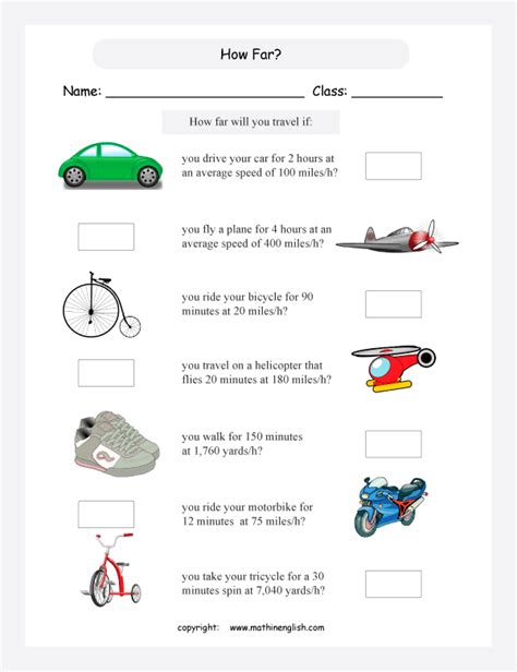 Grade 5 or 6 math speed worksheet based on imperial units of speed and ...