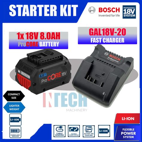 Bosch Starter Kit Gal18v 20 Fast Charger Cw 1 Nos 18v 80ah Procore Battery Lazada