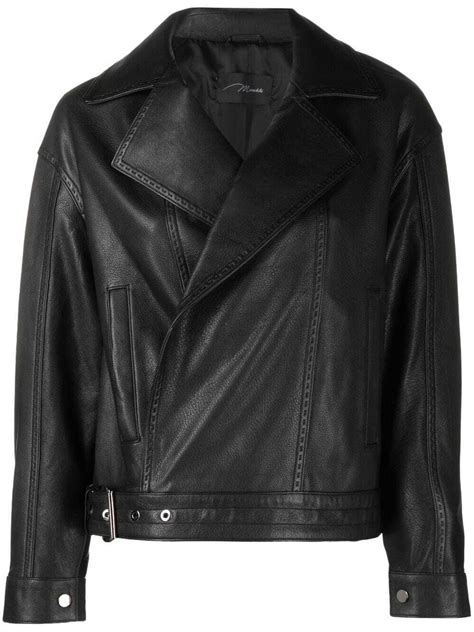 Manokhi Spread Collar Leather Biker Jacket Editorialist