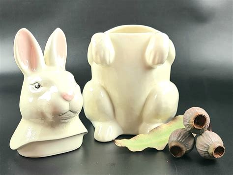 Vintage Ceramic Porcelain Cookie Jar Bunny Rabbit Etsy