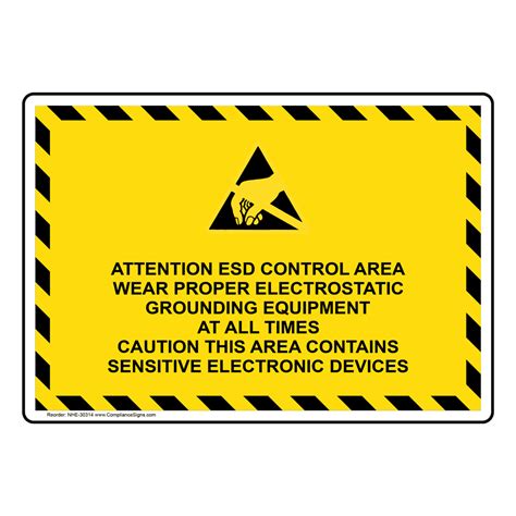 Attention ESD Control Area Wear Proper Sign With Symbol NHE 30314