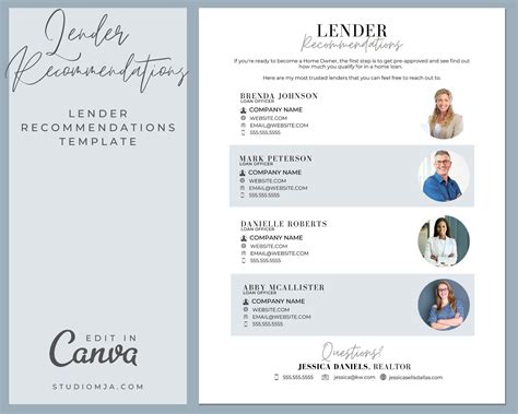 Lender Recommendations Realtor Template Canva Template Etsy