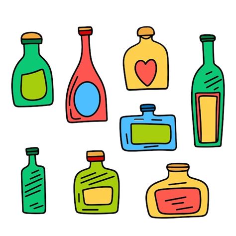 Premium Vector Colored Outline Bottle In Doodle Style Hand Drawn