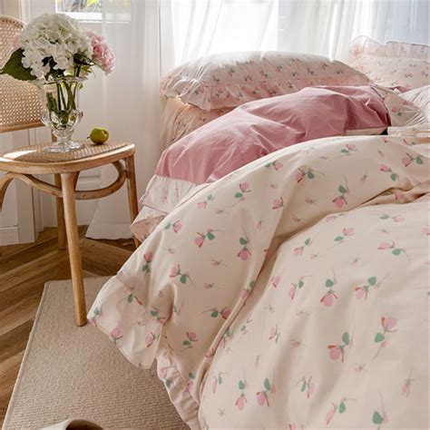 Pink Floral 100 Cotton Duvet Cover Setprincess Ruffle Style Etsy