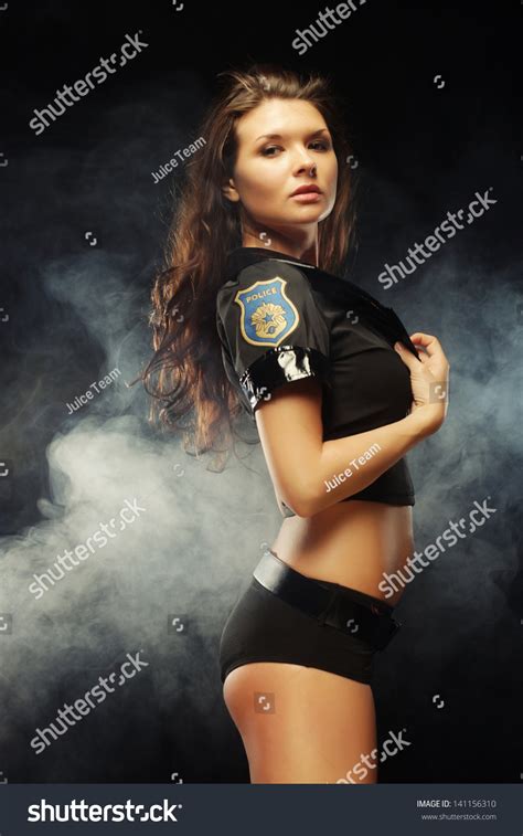 Sexy Beautiful Brunette Police Woman Long Stock Photo Shutterstock