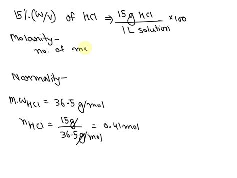 Express W V Hcl In Molarity And Normality