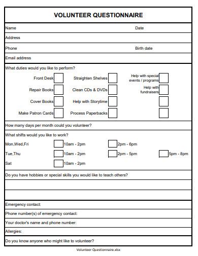 Free 33 Volunteer Questionnaire Samples In Pdf Ms Word