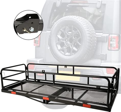 Folding Hitch Mount Cargo Carrier, 500lb Heavy Duty Capacity Rear Cargo Luggage Rack Basket For ...