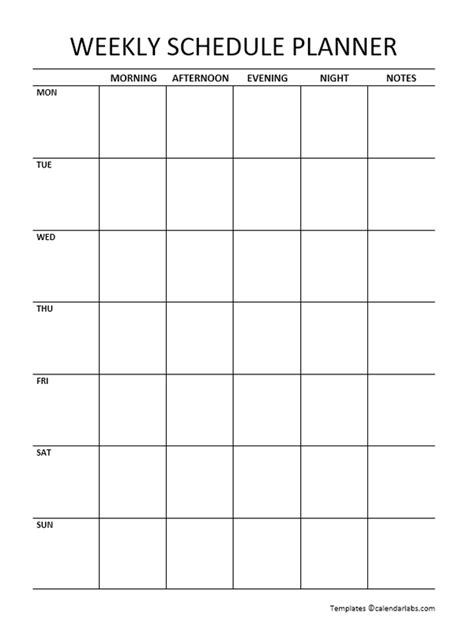 Printable Blank Weekly Schedule Template - Free Printable Templates