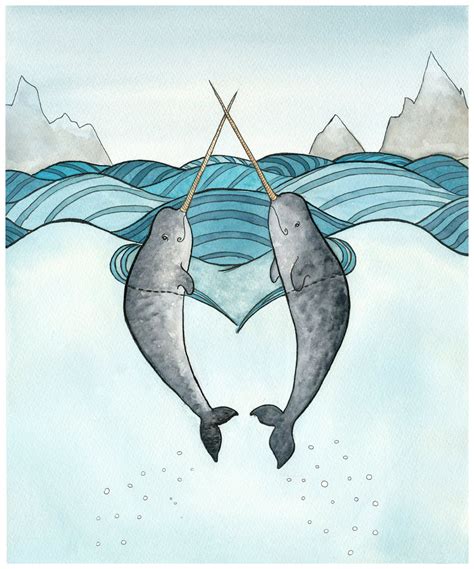 Narwhal Art Print Narwhals In Love Painting Giclee Print Watercolor