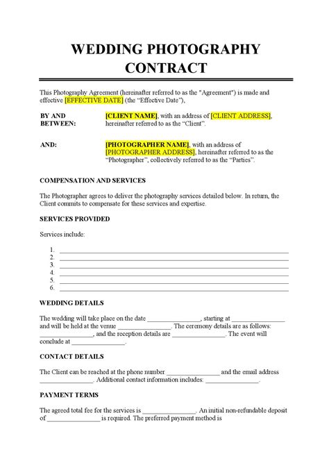 Wedding Photography Contract Template Free Download Easy Legal Docs