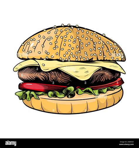 Big Burger Hamburger Hand Drawn Vector Illustration Sketch Retro Style Stock Vector Image And Art