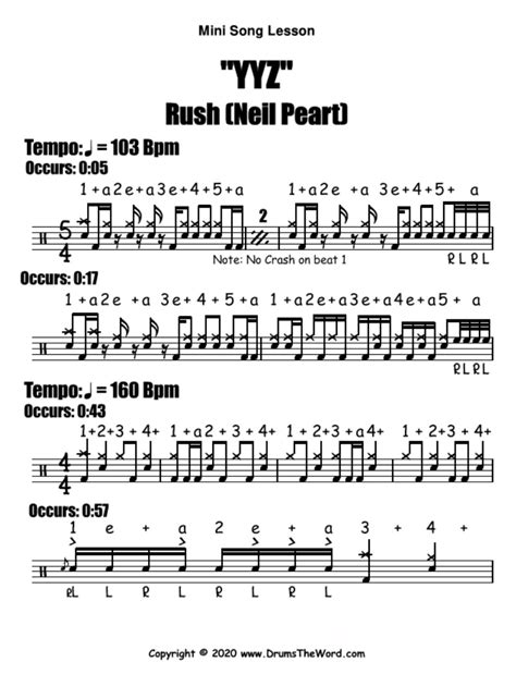 "YYZ" (Rush) MINI-SONG LESSON - Free Video Drum Lesson & PDF Notation ...