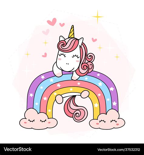 Cute Unicorn Magical Purple On Rainbow Simple Vector Image