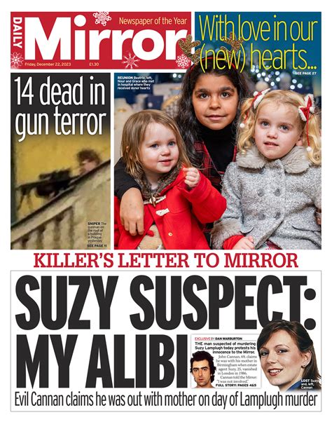 Daily Mirror Front Page 22nd Of December 2023 Tomorrows Papers Today