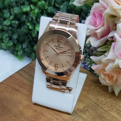 Relógio Champion Feminino Rose Strass Prova D Água Original