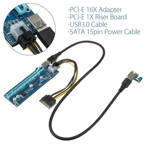 Usb 30 Pci E Express 1x To 16x Extender Riser Card Adapter Power Cable For Eth Gpu Mining