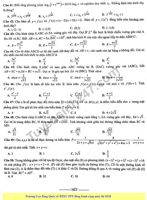 Đề thi thử THPT QG môn Toán lần 2 năm 2018 THPT Thăng Long