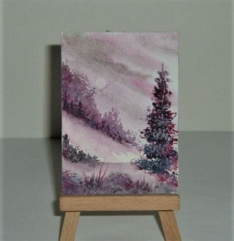 Purple Fantasy Landscape Art Aceo Atc Watercolo Folksy