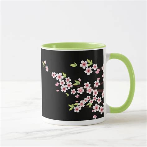 Black With Pink And Green Cherry Blossom Sakura Mug Zazzle