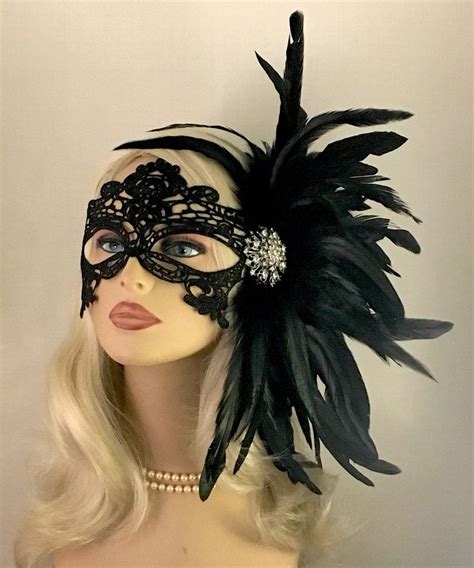 Masque De Mascarade En Dentelle Noire Avec Bal Masqu Avec Plumes