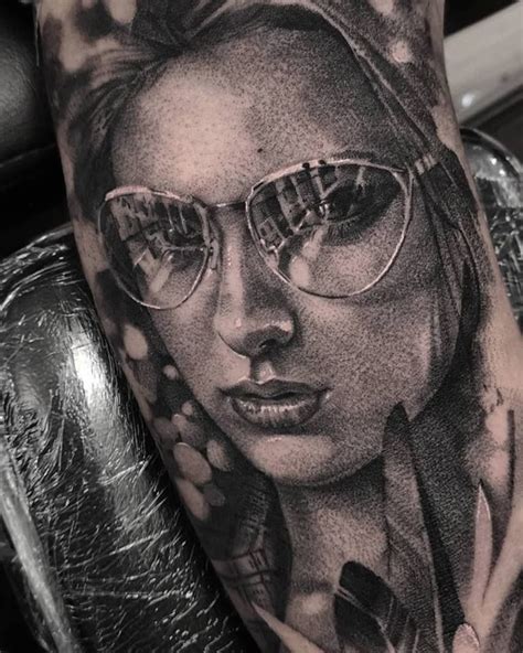 Realistic Woman Portrait Tattoo In Black And Grey On The Sleeve Made