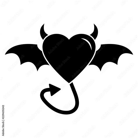 Simple Flat Black Silhouette Devil Heart Icon Heart With Wings And