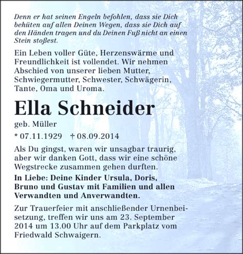 Traueranzeigen Von Ella Schneider Trauerundgedenken De