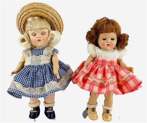 Lot Pair 8 Vogue Ginny Dolls 1950 1953 Hard Plastic Auburn Mohair Wig Short Center Parted