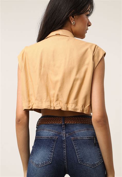 Camisa Cropped Lança Perfume Bolsos Bege Compre Agora Dafiti Brasil