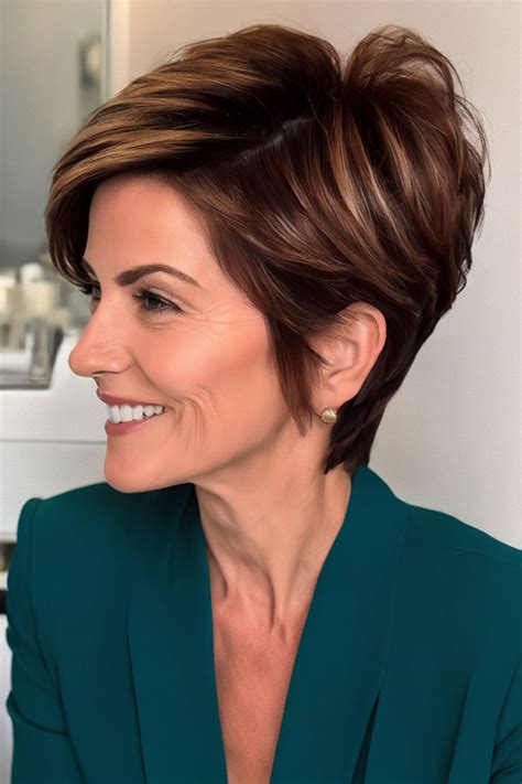 Pixie Haircuts For Over Sleek Chestnut Layered Pixie