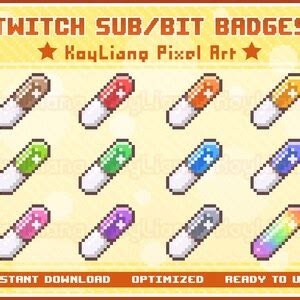 Cute Medicine Sub Badges In 8bit Pixel Style For Twitch Streaming Pill