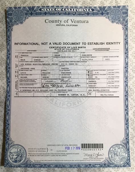 Filecalifornia Informational Only Long Form Birth Certificate