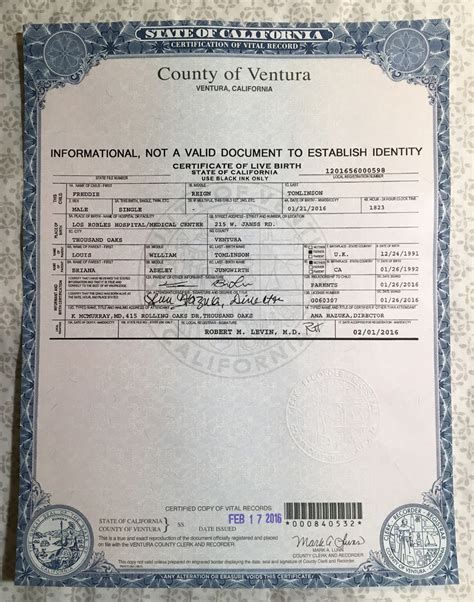 Colorado Official Birth Certificate